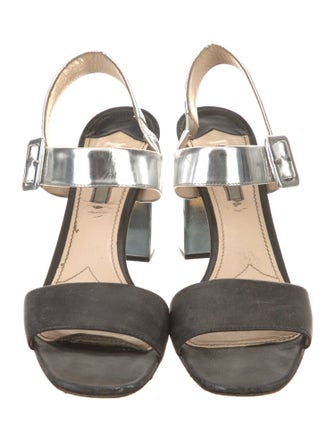Prada Leather Colorblock Pattern Slingback Sandals