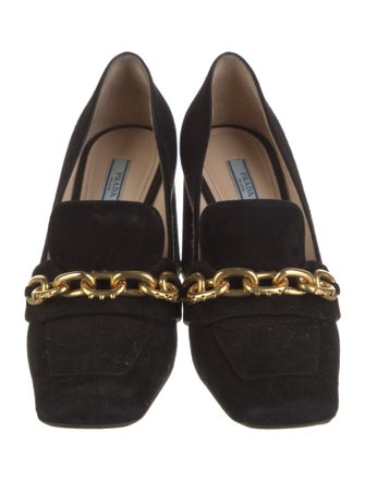 Prada Suede Chain-Link Accents Pumps