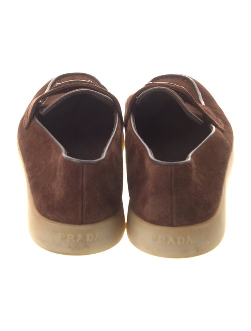 Prada Enameled Metal Triangle Suede Loafers