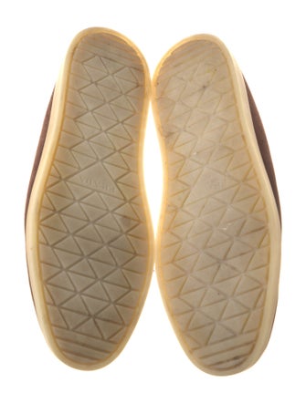 Prada Enameled Metal Triangle Suede Loafers