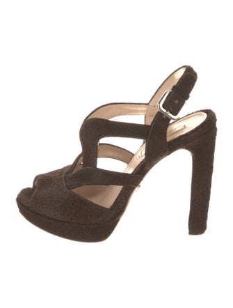 Prada Suede Fur Trim Slingback Sandals