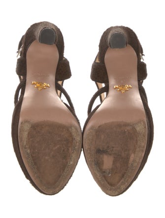 Prada Suede Fur Trim Slingback Sandals