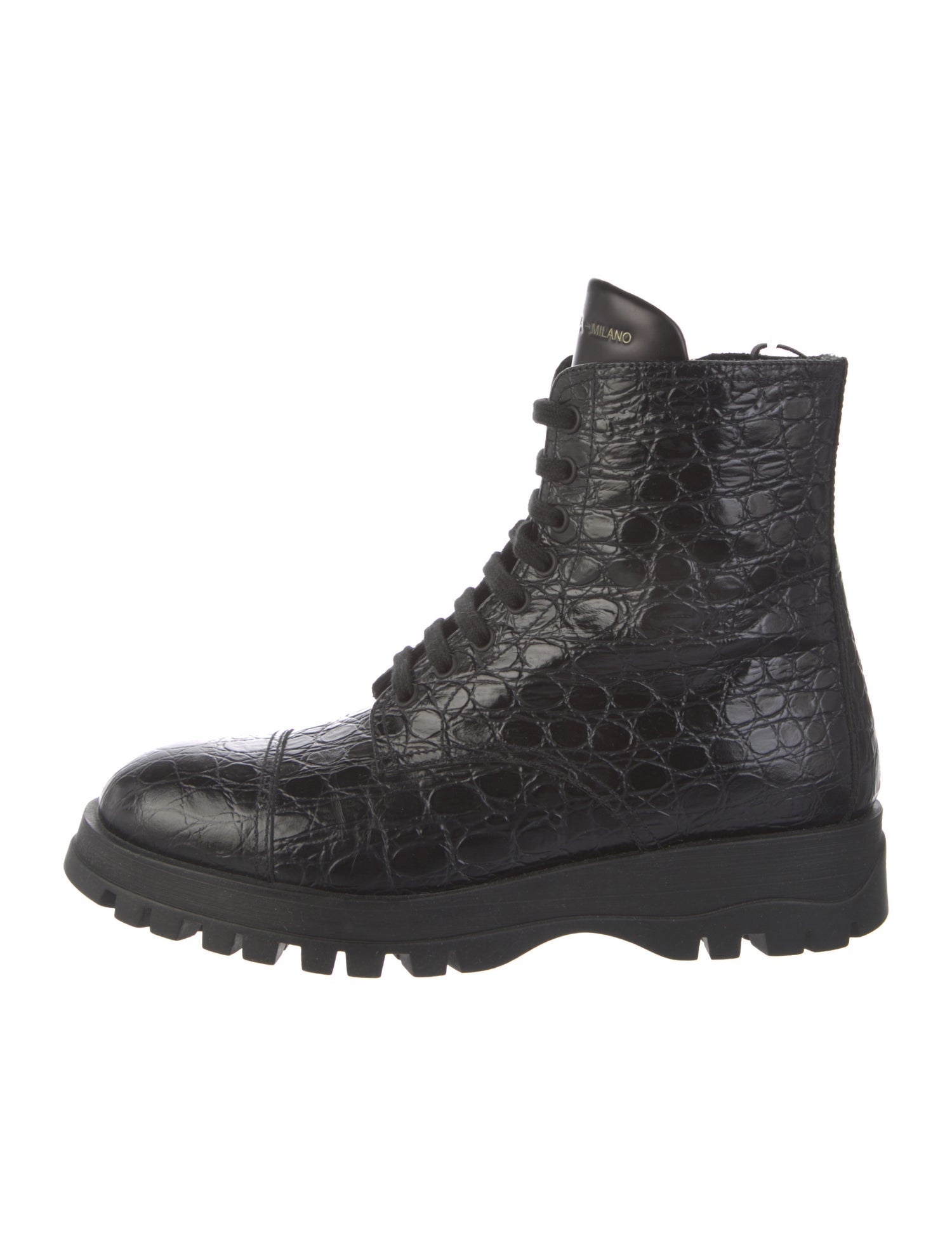 Prada Leather Animal Print Combat Boots