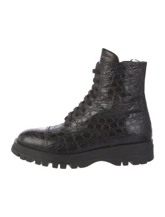 Prada Leather Animal Print Combat Boots