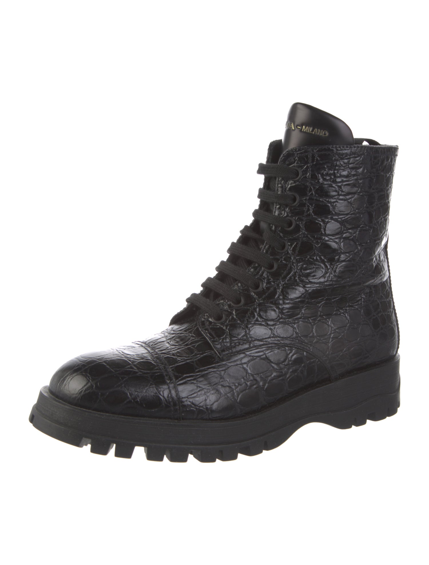 Prada Leather Animal Print Combat Boots