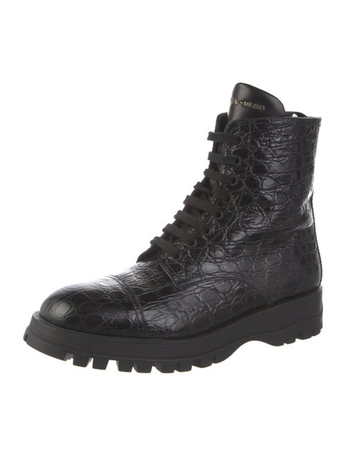 Prada Leather Animal Print Combat Boots