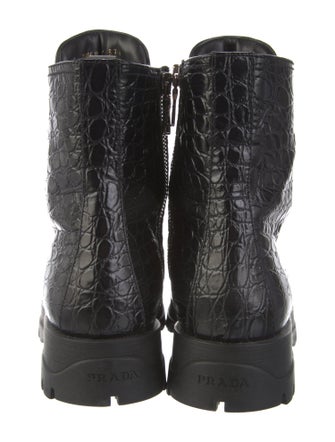 Prada Leather Animal Print Combat Boots