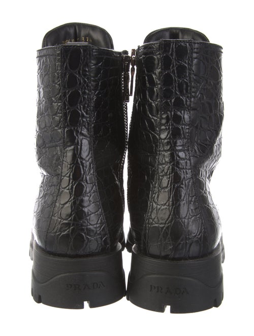 Prada Leather Animal Print Combat Boots