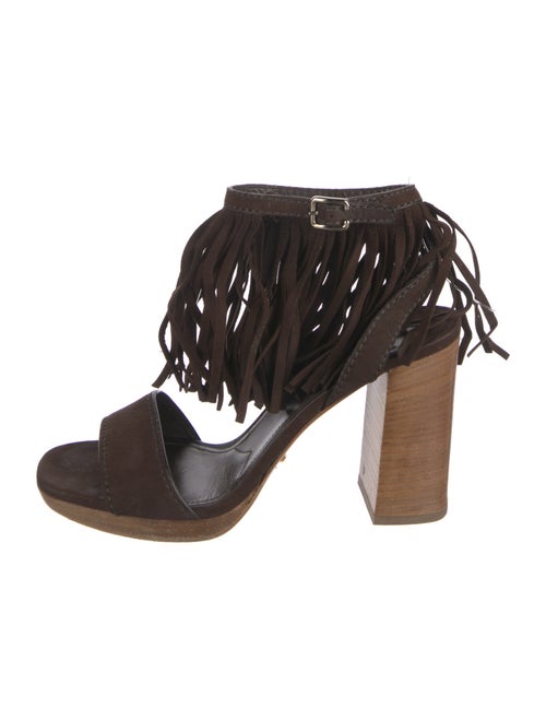 Prada Suede Fringe Trim Accent Sandals