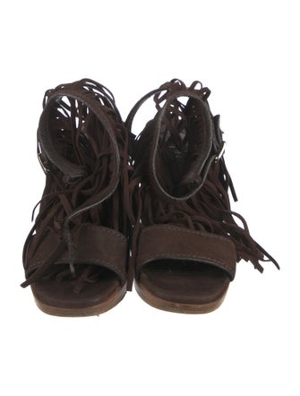 Prada Suede Fringe Trim Accent Sandals