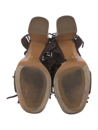 Prada Suede Fringe Trim Accent Sandals