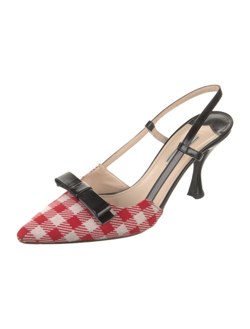 Prada Canvas Plaid Print Slingback Pumps