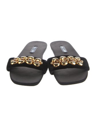 Prada Velvet Crystal Embellishments Slides
