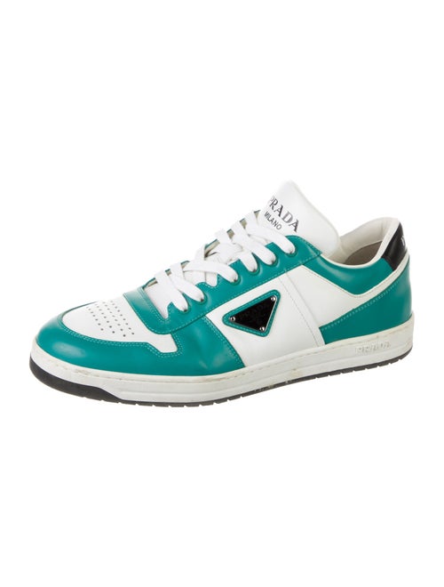 Prada Enameled Metal Triangle Leather Sneakers