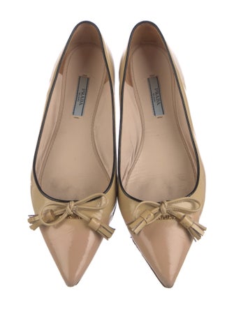 Prada Patent Leather Bow Accents Ballet Flats
