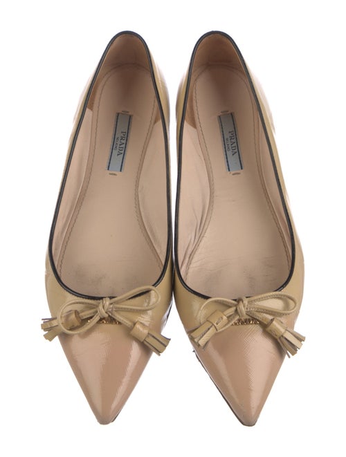 Prada Patent Leather Bow Accents Ballet Flats