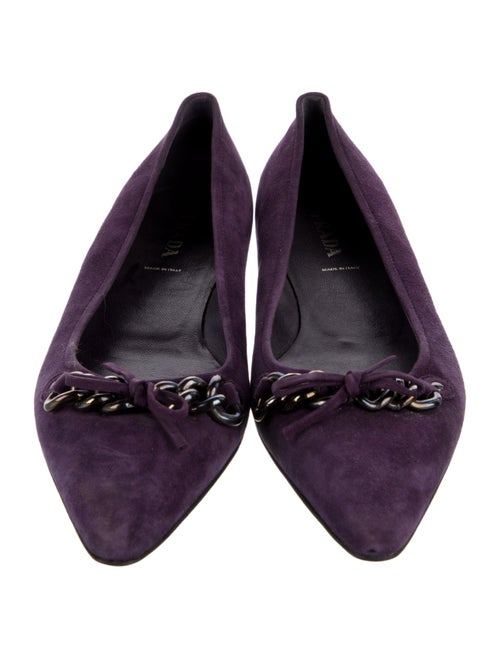Prada Suede Chain-Link Accents Ballet Flats