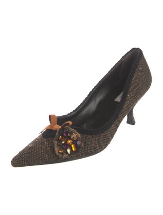 Prada Tweed Pattern Bow Accents Pumps