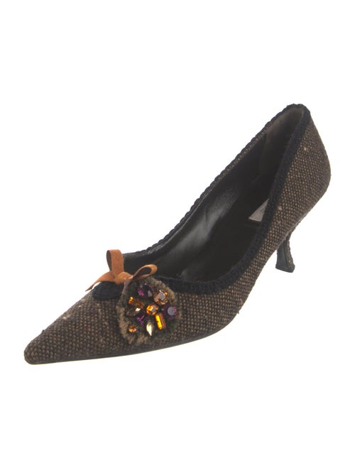 Prada Tweed Pattern Bow Accents Pumps