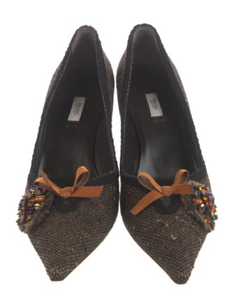 Prada Tweed Pattern Bow Accents Pumps