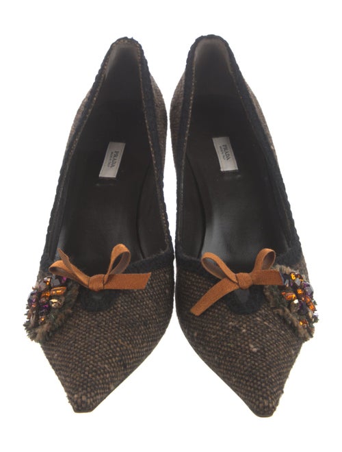 Prada Tweed Pattern Bow Accents Pumps