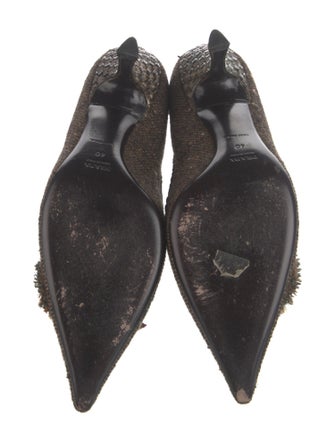 Prada Tweed Pattern Bow Accents Pumps