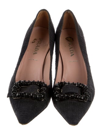 Prada Canvas Crystal Embellishments Pumps