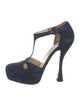 Prada Suede Cutout Accent T-Strap Pumps