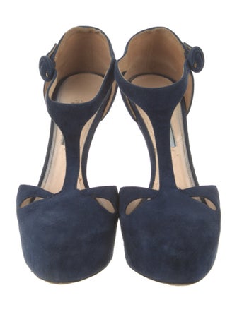 Prada Suede Cutout Accent T-Strap Pumps