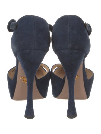 Prada Suede Cutout Accent T-Strap Pumps