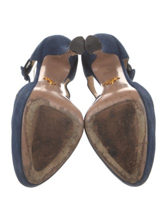 Prada Suede Cutout Accent T-Strap Pumps