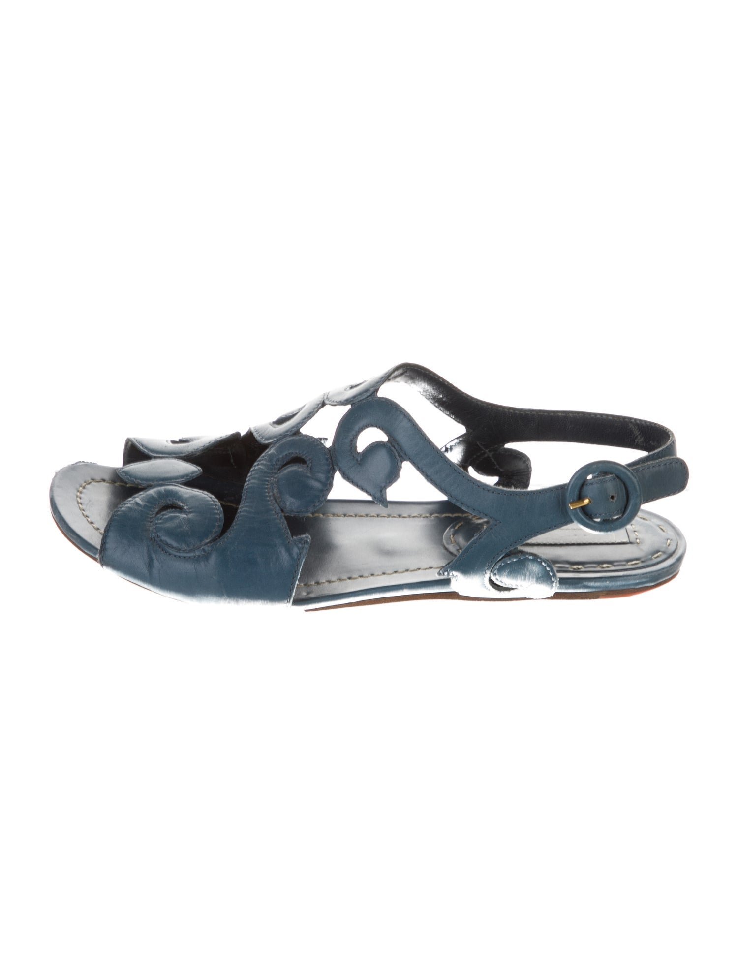 Prada Leather Cutout Accent Slingback Sandals