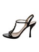 Prada Patent Leather Crystal Embellishments T-Strap Sandals
