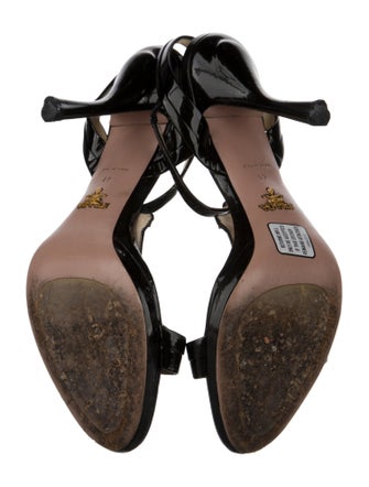 Prada Patent Leather Crystal Embellishments T-Strap Sandals