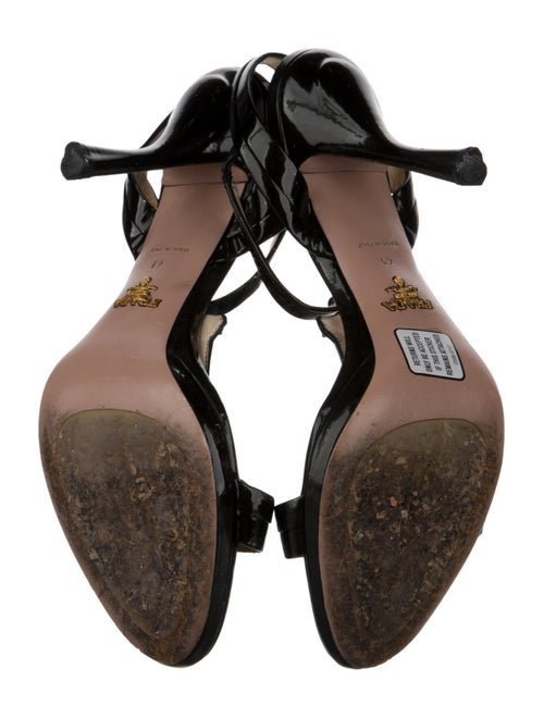 Prada Patent Leather Crystal Embellishments T-Strap Sandals