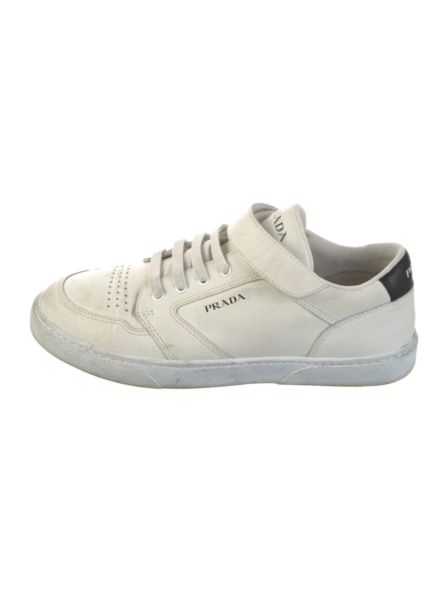 Prada Enameled Metal Triangle Leather Sneakers