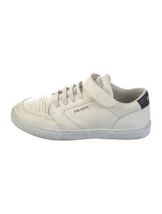 Prada Enameled Metal Triangle Leather Sneakers