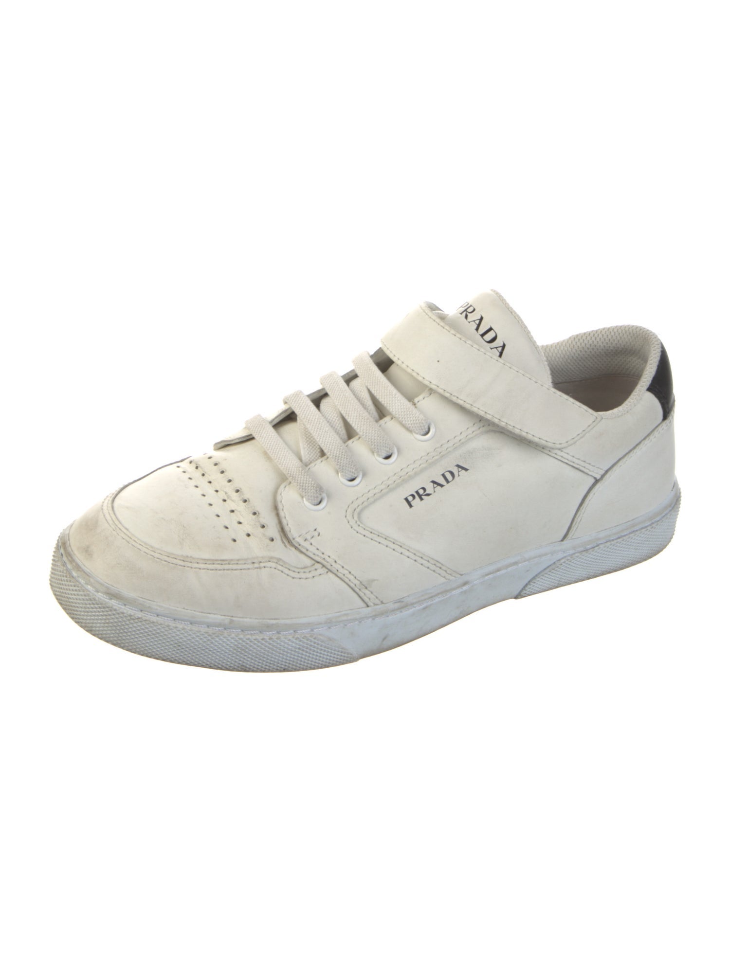 Prada Enameled Metal Triangle Leather Sneakers