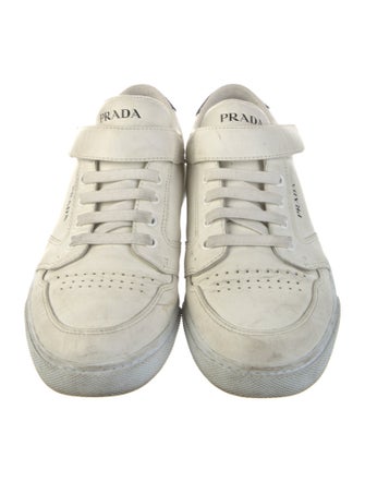 Prada Enameled Metal Triangle Leather Sneakers