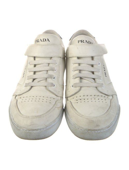 Prada Enameled Metal Triangle Leather Sneakers