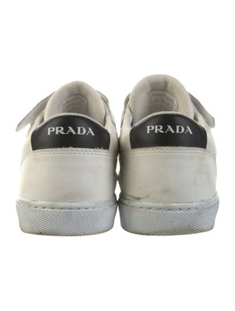 Prada Enameled Metal Triangle Leather Sneakers