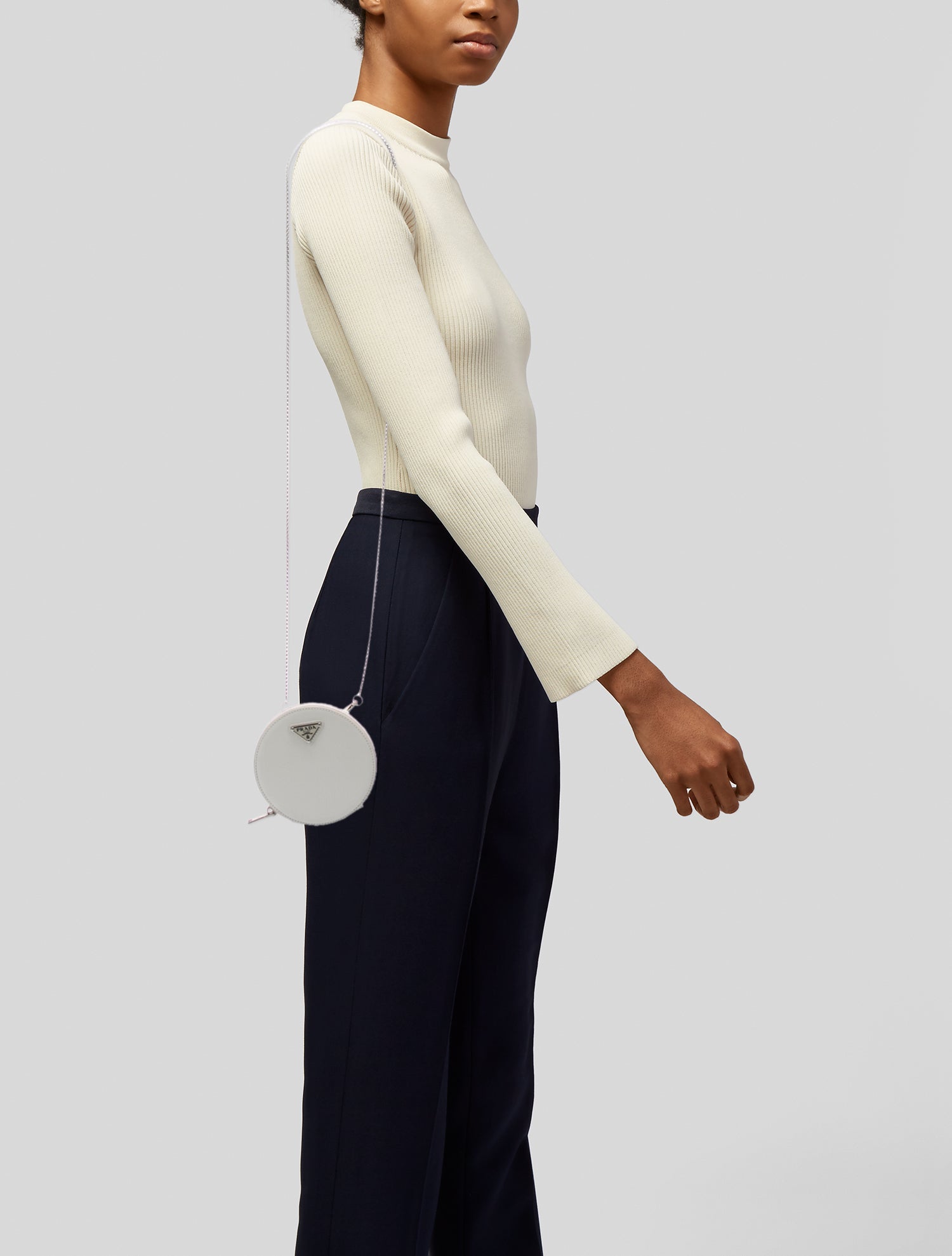 Prada Enameled Metal Triangle Round Contenitori Mini