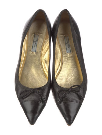 Prada Leather Bow Accents Ballet Flats