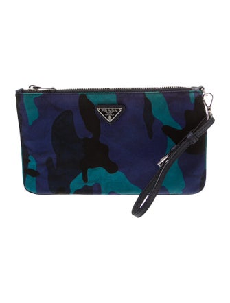 Prada Enameled Metal Triangle Stampata Camouflage