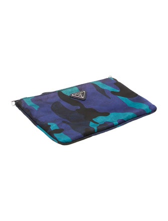 Prada Enameled Metal Triangle Stampata Camouflage