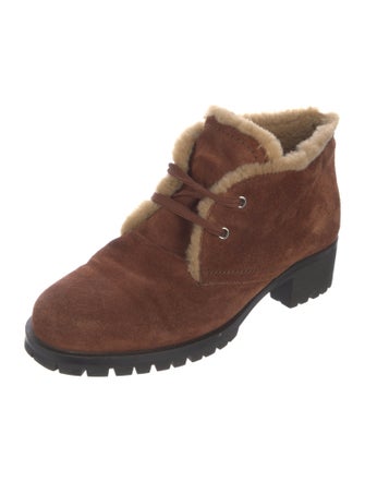 Prada Suede Fur Trim Lace-Up Boots