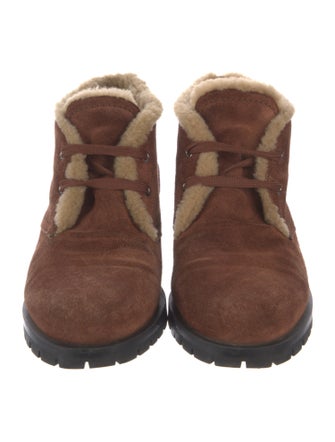 Prada Suede Fur Trim Lace-Up Boots