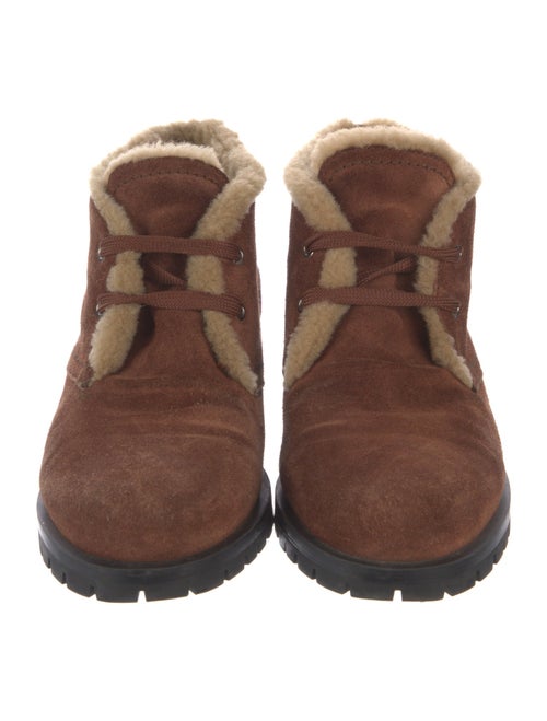 Prada Suede Fur Trim Lace-Up Boots