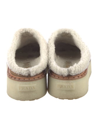 Prada Enameled Metal Triangle Suede Mules