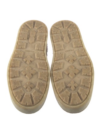 Prada Enameled Metal Triangle Suede Mules